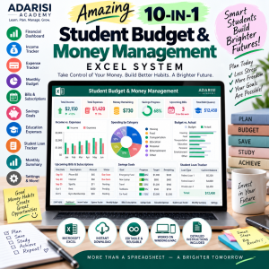 Student budget Excel system for managing income, expenses, savings and student loans
