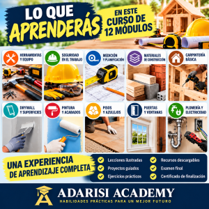 Curso de Reparaciones del Hogar con 12 módulos sobre herramientas, seguridad, construcción y mantenimiento