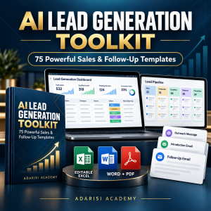 AI Lead Generation Toolkit with 75 sales and follow-up templates, Excel lead tracker and sales pipeline dashboard