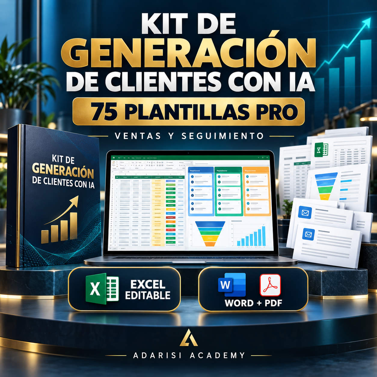 Kit de Generación de Clientes con IA con 75 plantillas profesionales de ventas y seguimiento