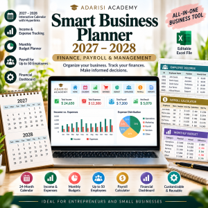 Smart Business Planner 2027-2028 with finance tracking, payroll management and interactive calendar