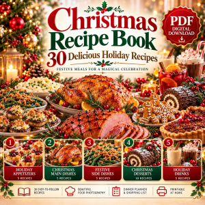 Christmas Recipe Book with 30 delicious holiday recipes, festive Christmas dinner, desserts and drinks